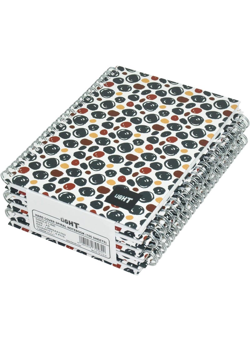 FIS 5-Piece Light Spiral Hard Cover Notebook, Single Ruled, (100 Sheets), A5 Size - LINBSA51703 - Image 1